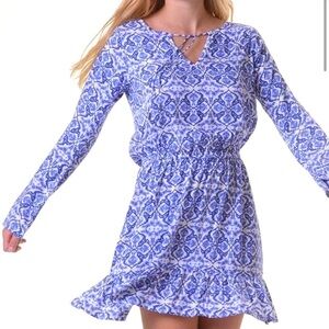 NWOT Walker & Wade Ibiza Blue and White Medallion Dress XS